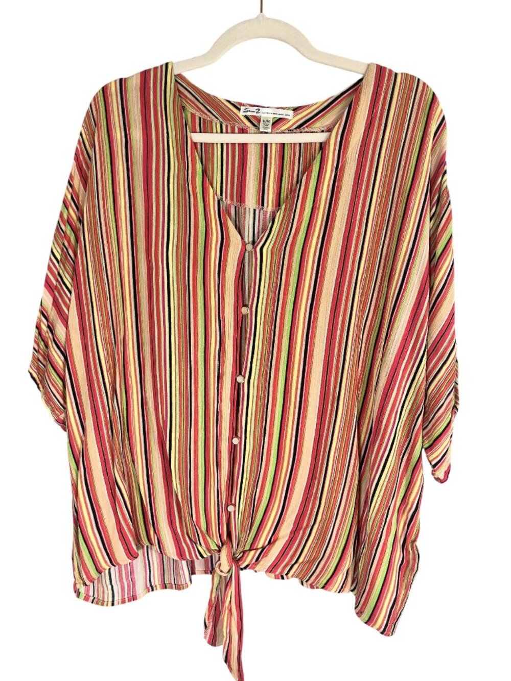Colorful‎ Striped Top XL Rainbow Funky Disco Western Festival Country Chic 90s